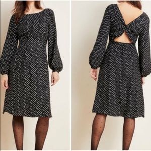 🥳 2xHP 🎉 Anthro Twist Back Dress Black White Dots NWT Sz 10